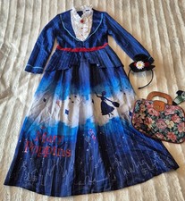 Disney Mary Poppins Hat Bag Dress Halloween Fancy Costume Size 7-8