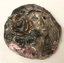 Vintage Art Nouveau Art Deco Style Ceramic ?Porcelain ? Ladies Head Brooch Pin