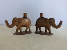 Vintage Candle Stick Holders Pair Elephant Metal Ornament Candles 