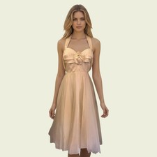 Linea Cream Satin & Organza Halter Neck Prom Dress UK 10 US 6 EU 38