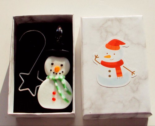 Lampwork glass snowman - lampwork, snowman,
