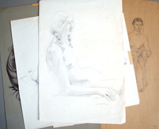 Margaret Hawkes. 4 page female life drawings / nude studies, one signed. 1969