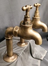 AGED BRASS LARGE 3/4" TALL BIB TAPS IDEAL KITCHEN SINK RECLAIMED RECONDITION