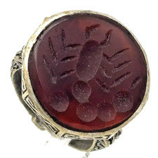 Roman Style Intaglio Ring with Red Scorpion Stone – UK Size P – 9g – 20.9mm Face