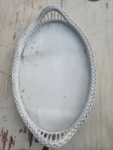 White oval woven wicker table - oval,