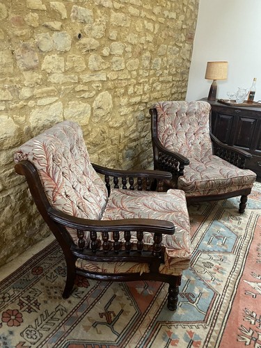 Pair antique armchairs oak - pair,