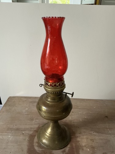 Brass oil lamp - red, glass