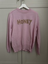 M&S X Bella Freud Collab 100% Cashmere Pink Honey Slogan Crew Neck Jumper Size L