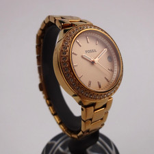 Fossil Watch ES4337ET Ladies Rose Gold Plated Gem Set Bezel Date SMALL SIZE