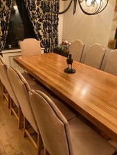 Vintage Priory Solid Oak Dining Table + 10 Leather Chairs (2 Carvers)