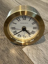 Vintage Tiffany & Co. Round Desk Quartz Travel Alarm Clock Solid Brass Engraved