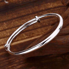Solid 925 Sterling Silver Adjustable Bangle Bracelets Womens Jewellery Gifts