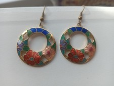 Vintage Geisha Style Floral Drop Earings Costume Jewellery