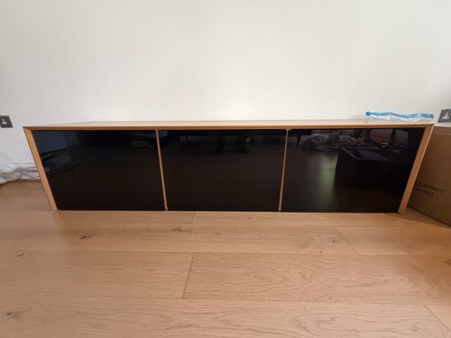 Long low oak black glass - oak,