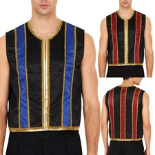Men Spanish Matador Cosplay Costume Tops Sleeveless Open Front Gold Trim Vest