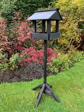 Wooden Bird Table Slate Roof Garden platform Feeding Charcoal Black READY MADE