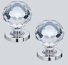 Crystal Cut Glass Mortice Door Knob Handle Set Polished Chrome Base 60mm (Pair)