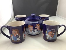 Tetley Tea Folk Teapot & 4 Mugs - made by Wade