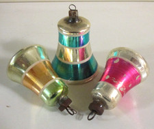 3 x VINTAGE  GLASS BELL  CHRISTMAS TREE BAUBLES - 2 "RING"