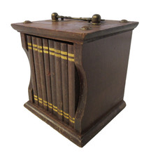 Vintage Wooden Coaster Set Book Rack Bookshelf Holder With 8 Wood Cork Coasters