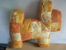 Handmade Small Gold coloured Patchwork Cushion shaped as a dog  38 x 38 cm