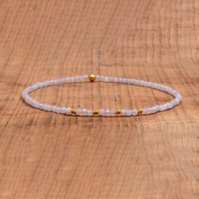 A++Dainty Cream Moonstone Healing Faceted Round Beads Stretchable Bracelet 6-8''