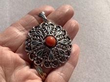 Sterling Silver 835 continental hallmarked pendent with Coral stone