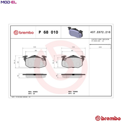 Brake pad set disc - pad, 68
