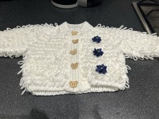 Hand Knit Loopy Cardigan White 0-3