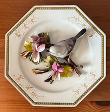 Octagonal Decorative Plate with 3D Bird on a Flower Stem Marked CAPODIMONTE 220A