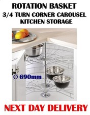 3/4 TURN CORNER CAROUSEL, ∅ 690 mm, ROTATION BASKET, ADJUSTABLE, KITCHEN STORAGE