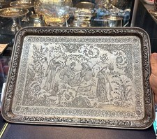 Large Persian Silver Tray With