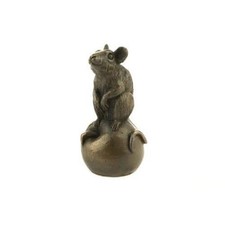 Oriele Cold Cast Bronze Cute Mouse Sitting On Apple Figure Figurine Decoration