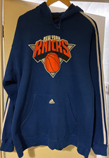 New York Knicks NBA Basketball Hoodie Blue 3 Stripes Adidas Size XL Mens Rare