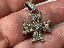 Jewellery Wonderful Vintage 925 Sterling Silver & CZ Maltese Cross Pendant