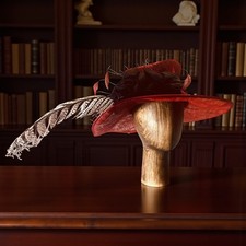 Vivien Sheriff Red Hat Wedding Mother Guest Races Event Feather