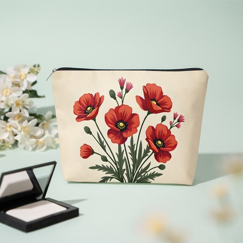 Red poppy print zipper pouch - poppy,