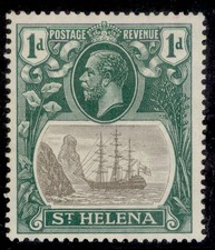 ST. HELENA GV SG98a, 1d grey & green, M MINT. Cat £85. BROKEN MAINMAST
