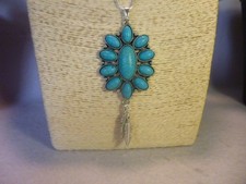 Turquoise & Silver Cluster Pendant Necklace Native American Southwestern Jewelry