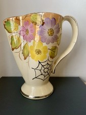 Vintage Arthur Wood Floral & Spiderweb Jug – Hand Painted 1930s Art Deco Style