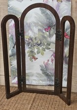 pair Antique Arched  Trip-tych Table Mirror frame only wrought iron hinges. 