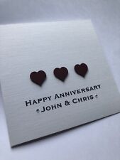Personalised Handmade Wedding Anniversary Card Mens Ladies Hearts Red