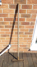 Soil rake, garden vintage old tool 1970s, grass leaves pebbles mulch, N.Derby