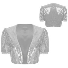 Womens Glitter Sequins Jackets Open Front Cardigan Glitter Carnival Shrug Bolero