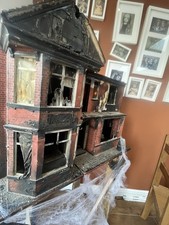 Dolls House Working Lights Haunted Burned Fire Damage Halloween Party Prop