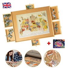 Wooden Jigsaw Puzzle Board Portable Puzzle Storage Table w 6 Slid Drawer 60pcs