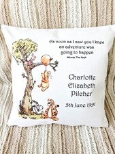 Personalised Winnie The Pooh Cushion New Baby/ Christening/ Baby Shower Gift