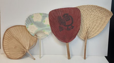 Vintage Japanese Uchiwa Non Folding Paper Palm Bamboo Fans