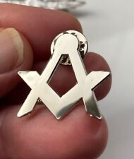 Pre-Owned Chrome finish Freemason lapel pin badge Square Compass Bright Mason