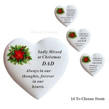 Poinsettia Heart Memorial Stone / Pebble Xmas Grave Memorial Ornament Decoration